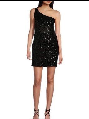 Gianni Bini Black One-Shoulder Sequin Mini Dress